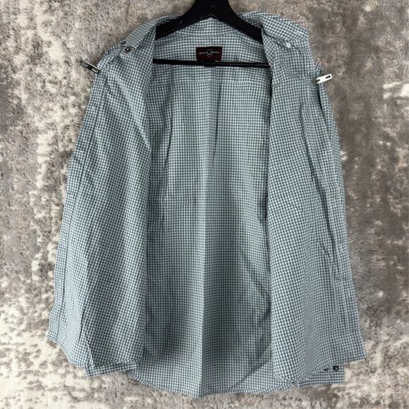 Black Brown 1826 Sz M Checker Casual Button Shirt Gray Long Sleeve Pocket Collar - Picture 3 of 8